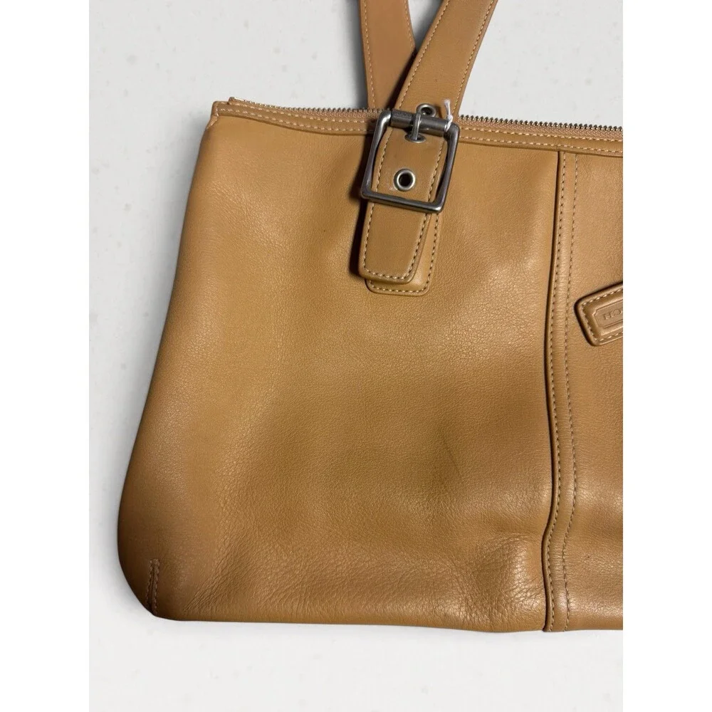 Vintage COACH Hamptons Leather Satchel Bag 9554 Camel Tan Y2K Double Buckle Tote